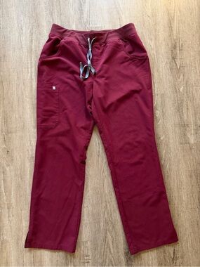 Figs Women's Burgundy Drawstring Scrub Cargo Pants
